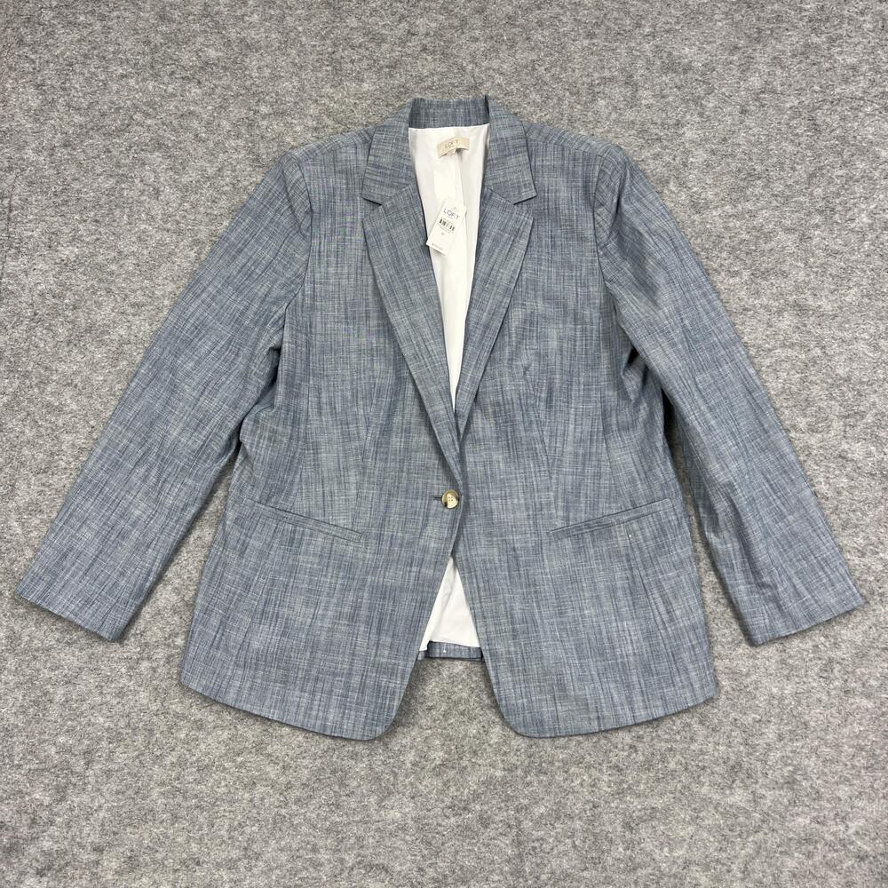 LOFT Blazer Womens 16 Blue Chambray Lined One Button Jacket Career Office Work